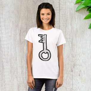 T-shirt Clé squelette vintage dessinée à la main argent an