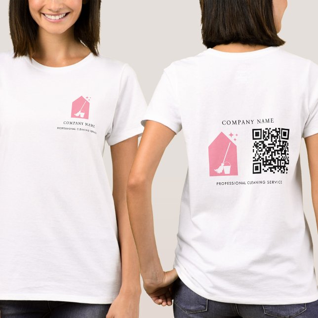 T-shirt Cleaning Cleaner Service Pink Logo QR Code White (Cleaning Cleaner Service Pink Logo QR Code White T-Shirt)