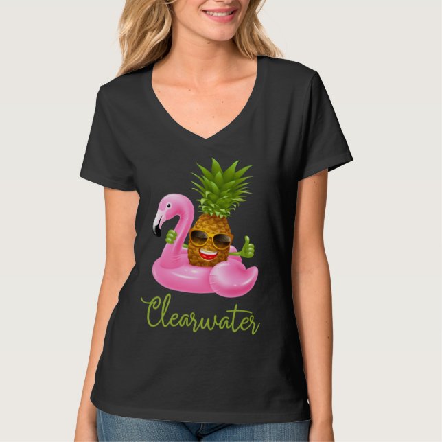 T-shirt Clearwater Florida Beach Tropical  Flamingo Pineap (Devant)