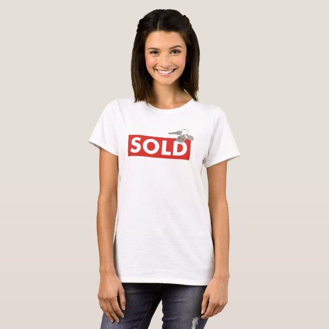 T-shirt Clés de l'enseigne de l'immobilier rouge vendue à  (Devant entier)