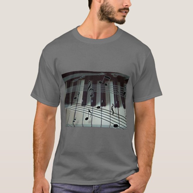 T-shirt Clés de piano et notes de musique (Devant)