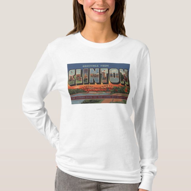 T-shirt Clinton, lettre ScenesClinton, IA d'IowaLarge (Devant)