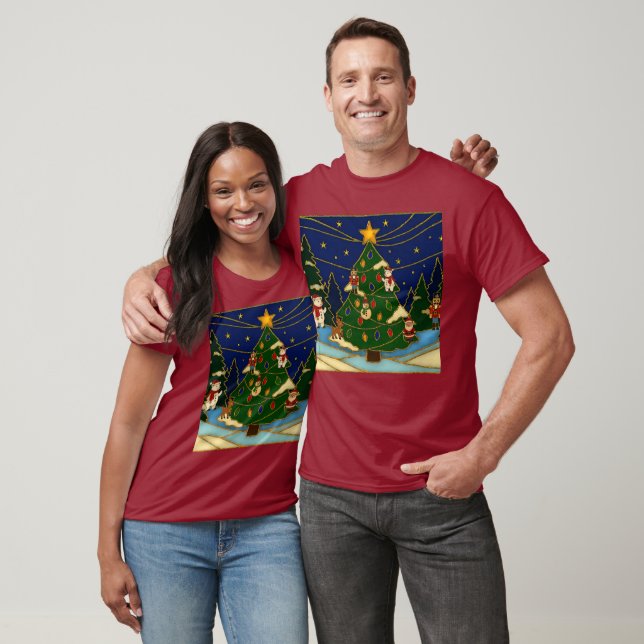 T-shirt Cloisonne Art Whimsical Forest Classic Christmas  (Unisexe)