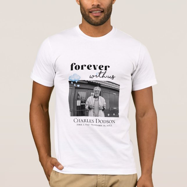 T-shirt Cloud Raindrops Heart Funeral Photo Memorial (Devant)