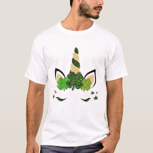 T-shirt Clover Leaf Unicorn Head St Patrick Day Graphic Fu