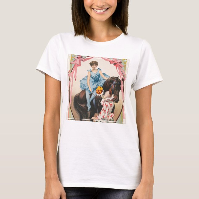 T-shirt Clown Distribuant Des Fleurs À Une Femme À Cheval (Devant)
