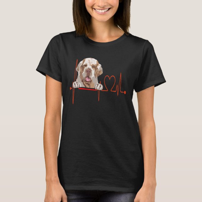 T-shirt Clumber Spaniel Chien Heartbeat EKG Mes Chiens Son (Devant)