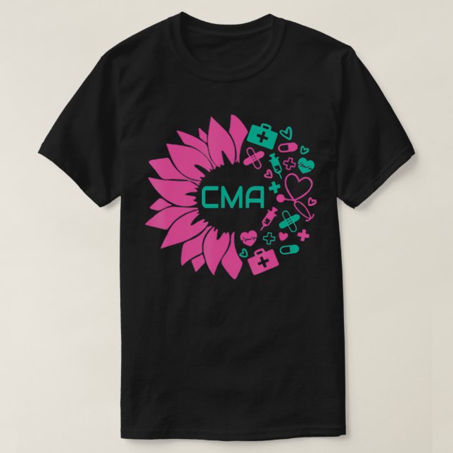 T-shirt Cma Médicale Fleur Certifié Assistant Médicale Cou (Design devant)