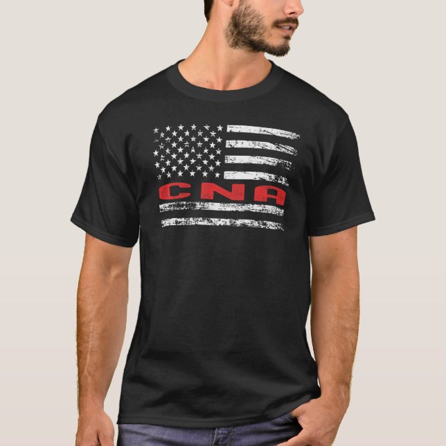 T-shirt CNA USA Drapeau Infirmière Profession Rétro Titre  (Devant)
