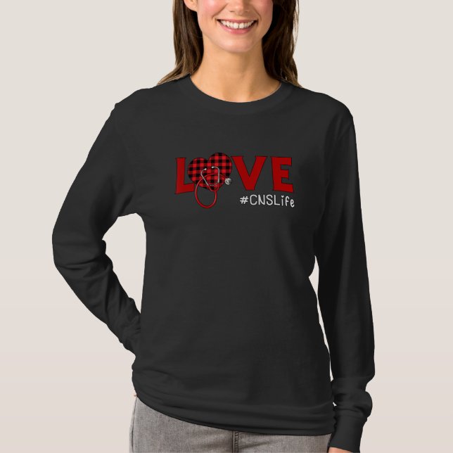 T-shirt Cns Infirmière Plaid Rouge Amour Coeur Stéthoscope (Devant)