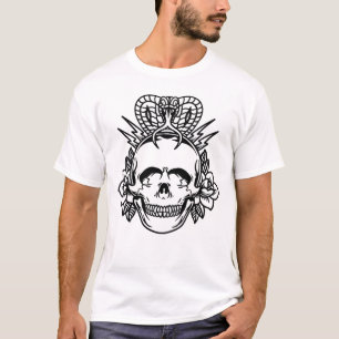 T-shirt Cobra, crâne roses éclair design de tatouage de bo