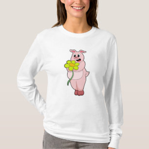 T-shirt Cochon à fleurs jaunes