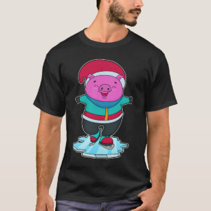T-shirt Cochon à Patinage sur glace avec patins sur glace 