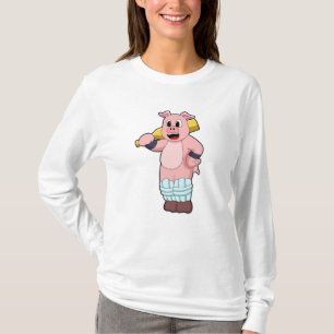 T-shirt Cochon au cricket avec batte de cricket