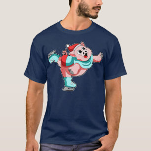 T-shirt Cochon au patinage sur glace avec patins sur glace