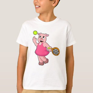 T-shirt Cochon au tennis avec raquette de tennis