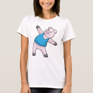 T-shirt Cochon au Yoga Étirement