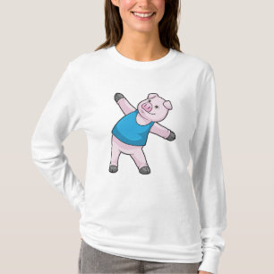 T-shirt Cochon au Yoga Étirement