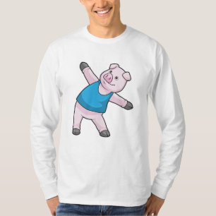 T-shirt Cochon au Yoga Étirement