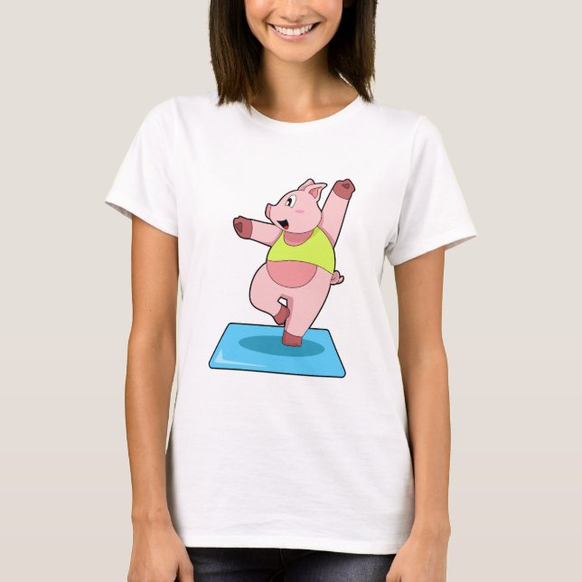 T-shirt Cochon au yoga Fitness (Devant)