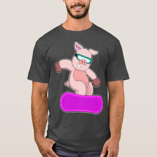 T-shirt Cochon aux lunettes de ski de sports de snowboard