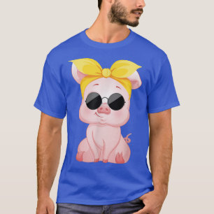T-shirt Cochon Avec Amusant Fleur De Tête Jaune Fleur Cute
