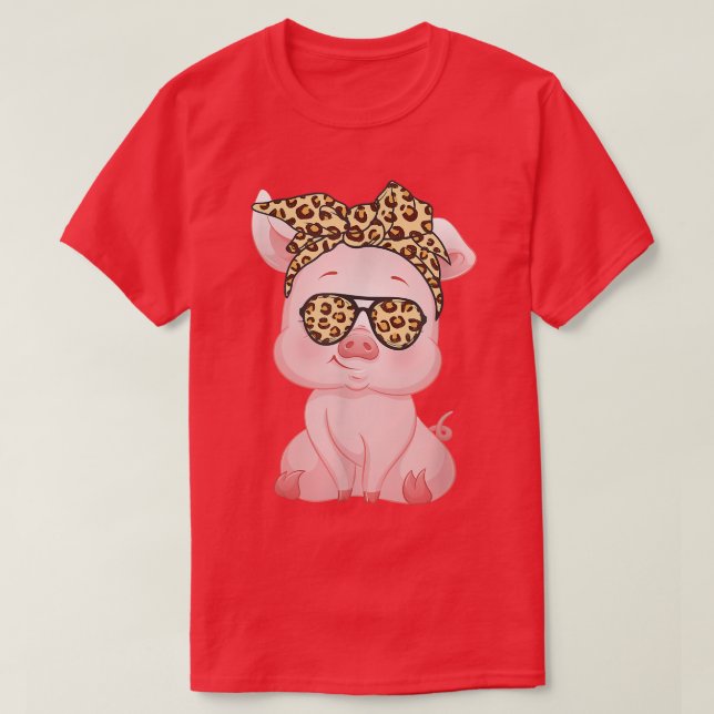 T-shirt Cochon Avec Bandeau Leopard Fleur Cute Cochon Love (Design devant)
