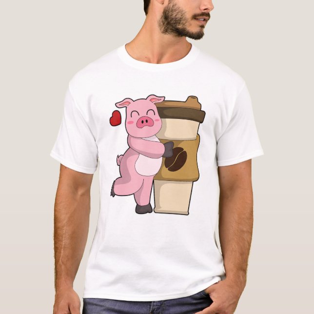 T-shirt Cochon avec café pour aller (Devant)