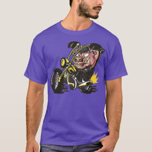 T-shirt Cochon avec couvercle en forme de rocker sur moteu