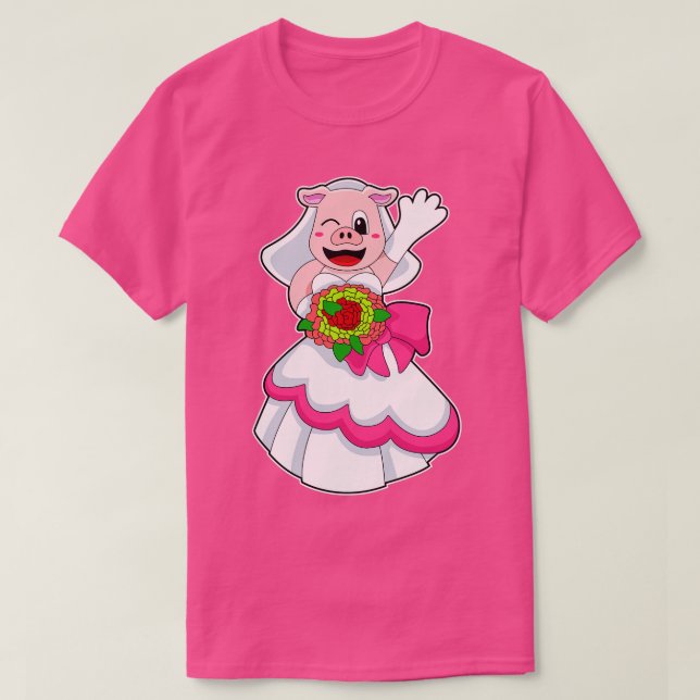 T-shirt Cochon avec robe Mariage Bunch of Flowers (Design devant)