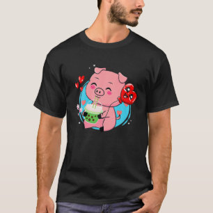 T-shirt Cochon Boba Tea bulle Thé Kawaii Anime Japonais Ne