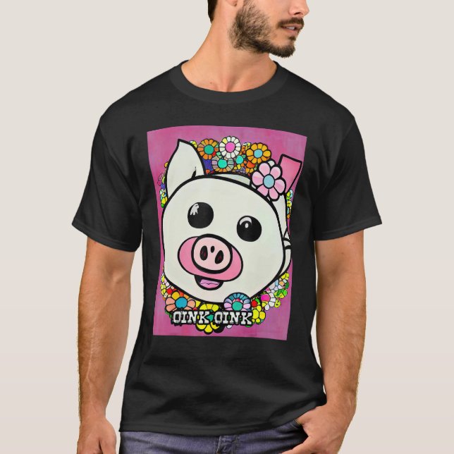 T-shirt Cochon Cochon Piggie Rose 6 (Devant)