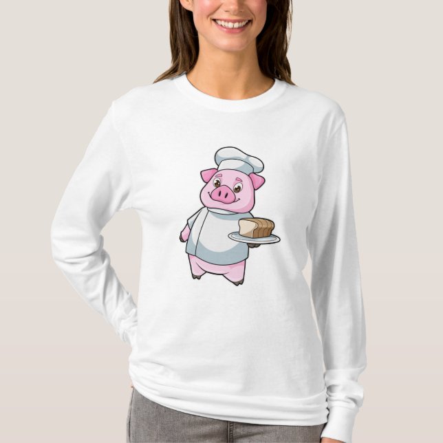 T-shirt Cochon comme chef avec Plateau et Cake (Devant)