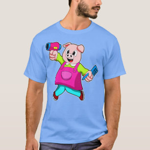 T-shirt Cochon comme coiffeur avec sèche-cheveux Combe