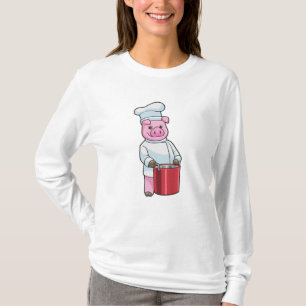 T-shirt Cochon comme cuire avec pot de Cuisine