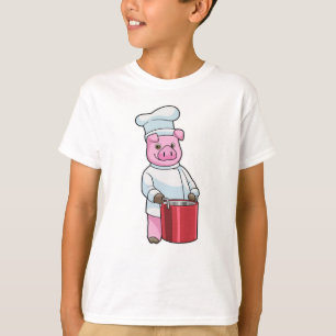 T-shirt Cochon comme cuire avec pot de Cuisine