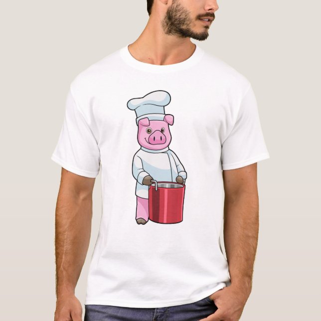 T-shirt Cochon comme cuire avec pot de Cuisine (Devant)