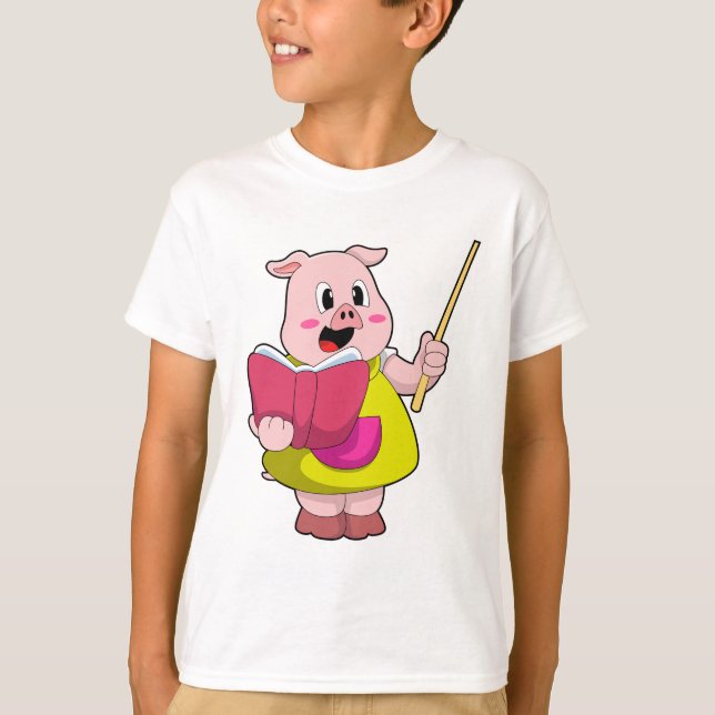 T-shirt Cochon comme enseignant avec livre (Devant)