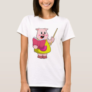 T-shirt Cochon comme enseignant avec livre