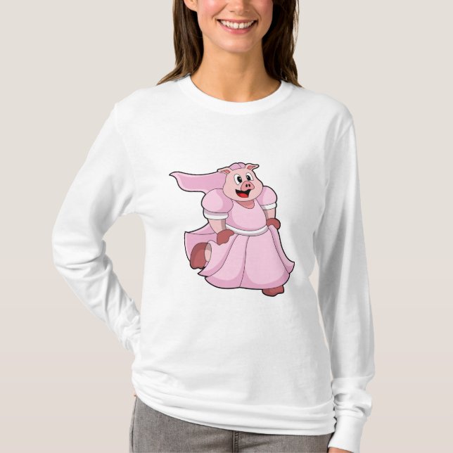 T-shirt Cochon comme mariée avec une robe de mariée (Devant)