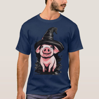 T-shirt Cochon dans une sorcière casquette halloween piggy