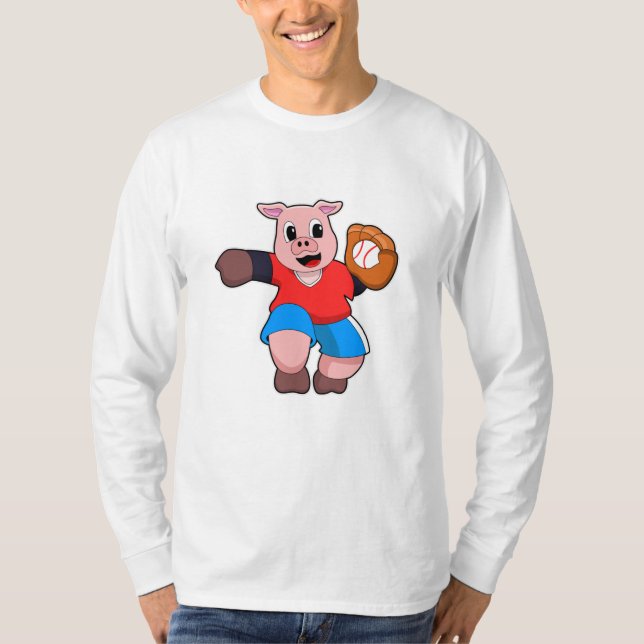 T-shirt Cochon de baseball avec gant de baseball (Devant)