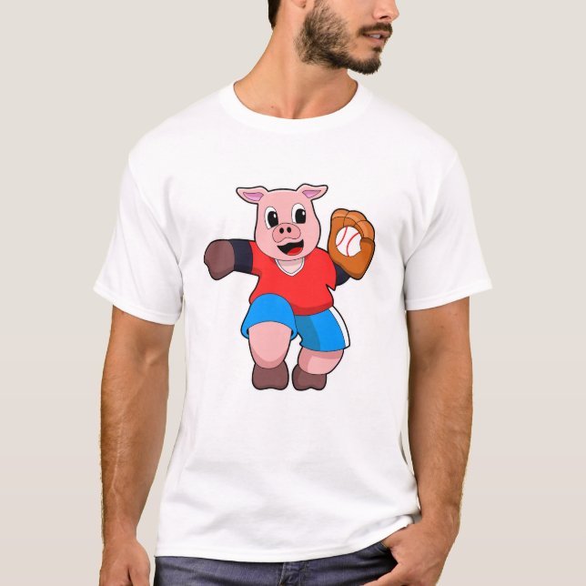 T-shirt Cochon de baseball avec gant de baseball (Devant)