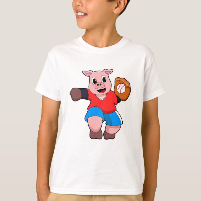 T-shirt Cochon de baseball avec gant de baseball (Devant)