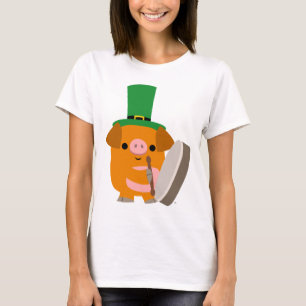 T-shirt Cochon de dessin animé jouant du Bodhran S