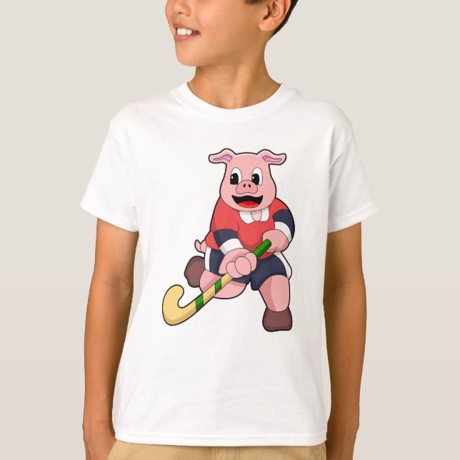 T-shirt Cochon de hockey avec chauve-souris de hockey (Devant)