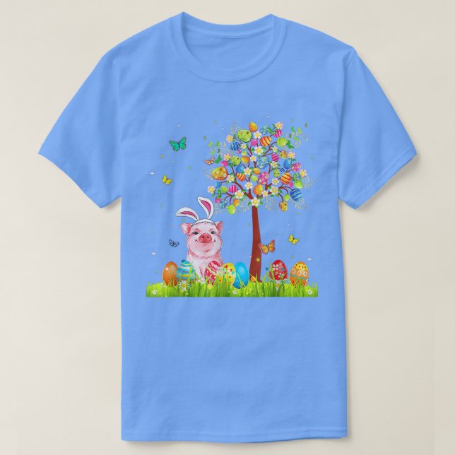 T-shirt Cochon de lapin mignon Oeufs de Pâques Arbre de Pâ (Design devant)