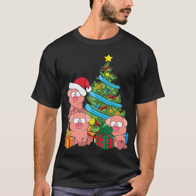 T-shirt Cochon de Noël Cochon de famille Animaux de ferme  (Devant)