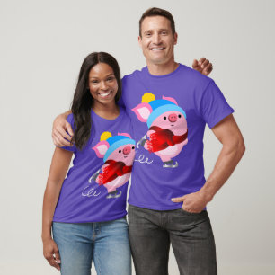 T-shirt cochon de patinage sur glace en cartons mi
