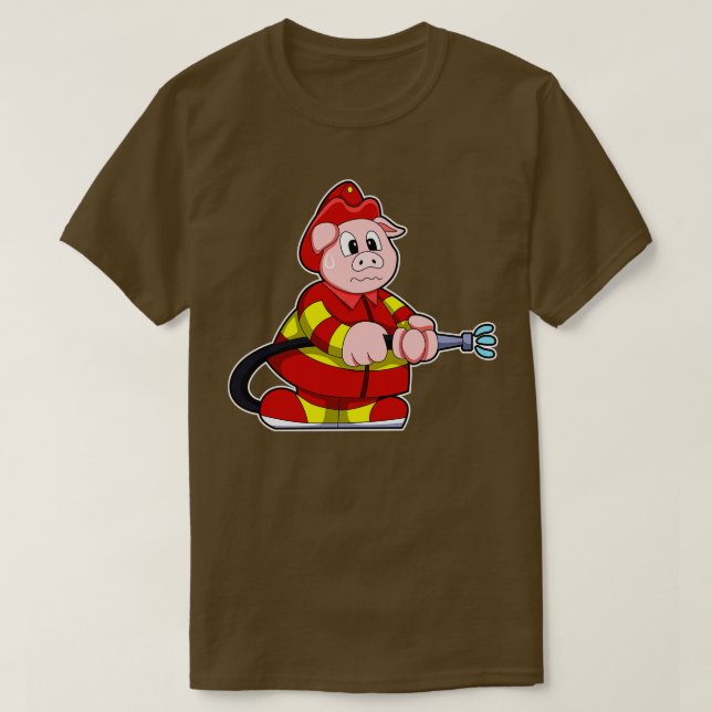 T-shirt Cochon de pompier avec extincteur 2 (Design devant)